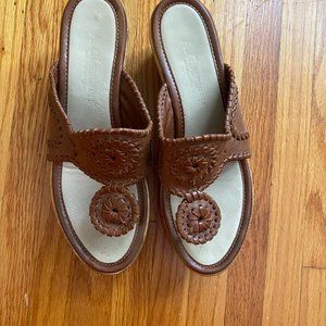 Vintage 90s Brown Cork Wedge Thong Sandals! Women's Size 7